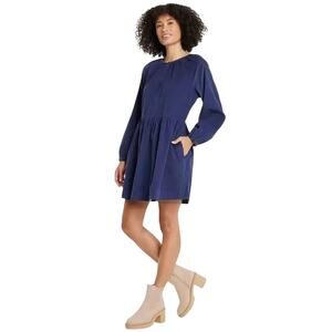 NWT corduroy tiered bohemian mini dress Medium Peasant Pockets Academia